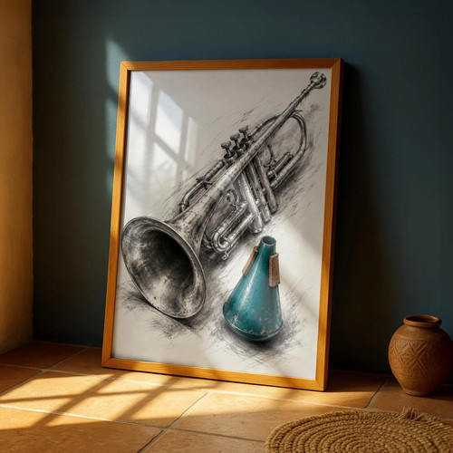 Trumpet and mute art print - and,